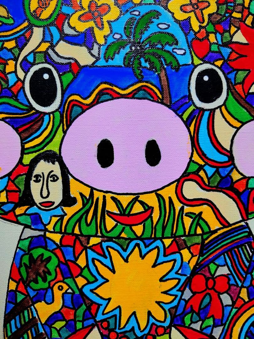 F6号】ジミー大西【Pig】手描き作品/表裏サイン/油彩/アクリル/絵画