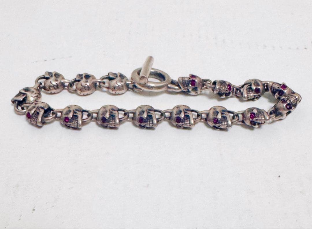 42万円購入 天然ルビー ロックンライド スカルブレスレット シルバー