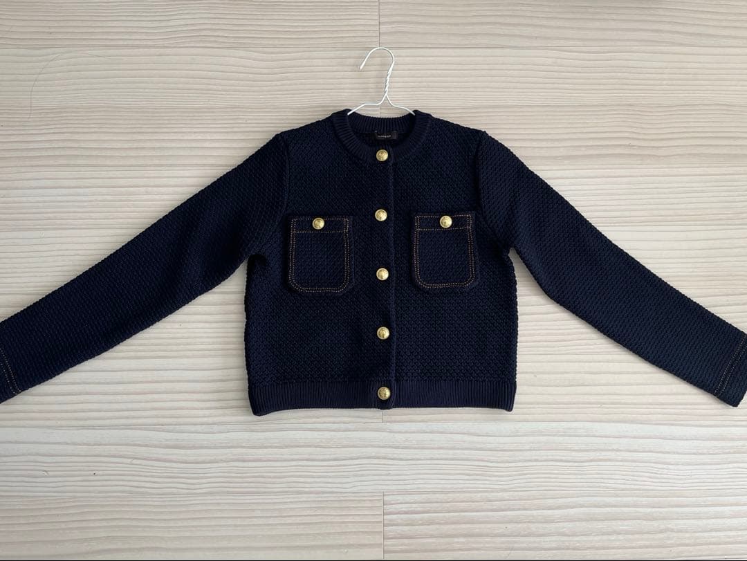 《未使用タグ付き》　アニュアンス ネイビー ノーカラージャケット Sサイズ
