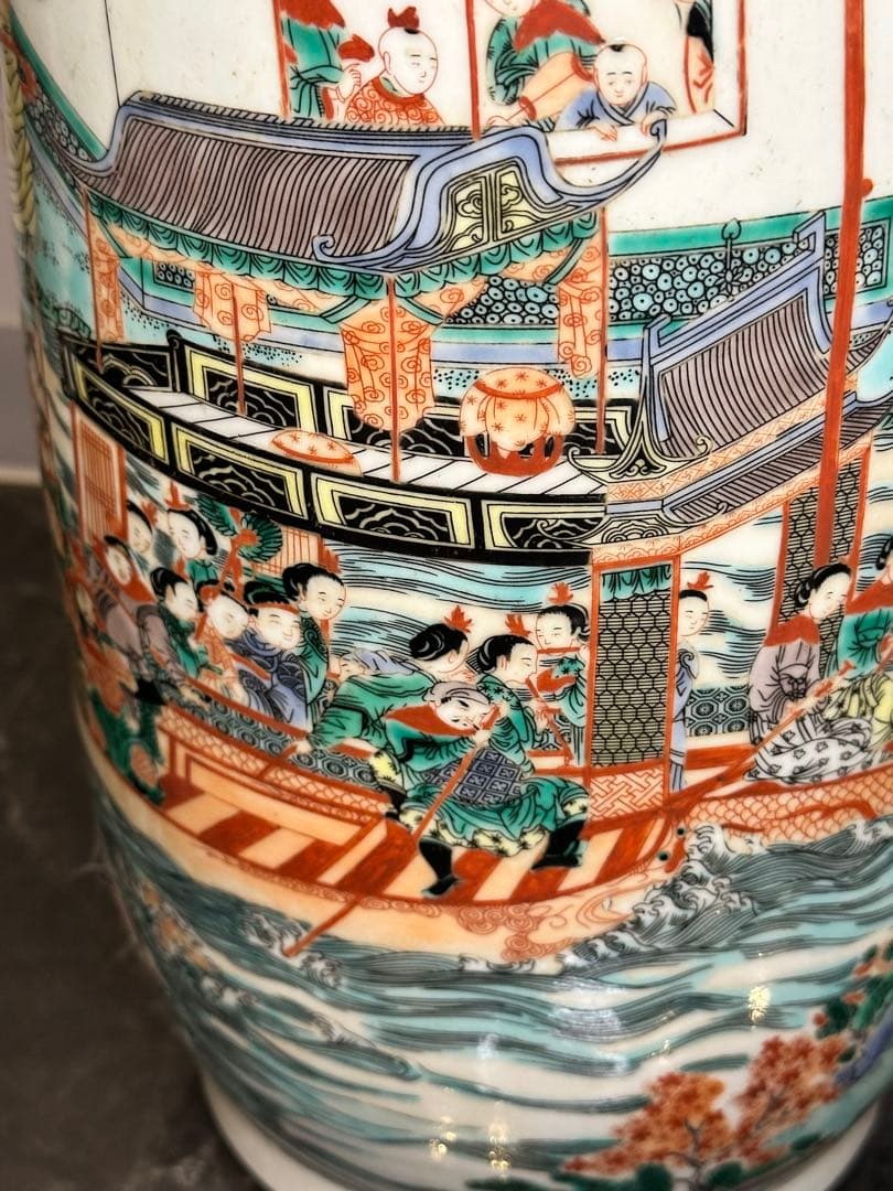 希少品！中国大清康熙年製款 龍舟図大花瓶 珍品 古美術 花器 置物