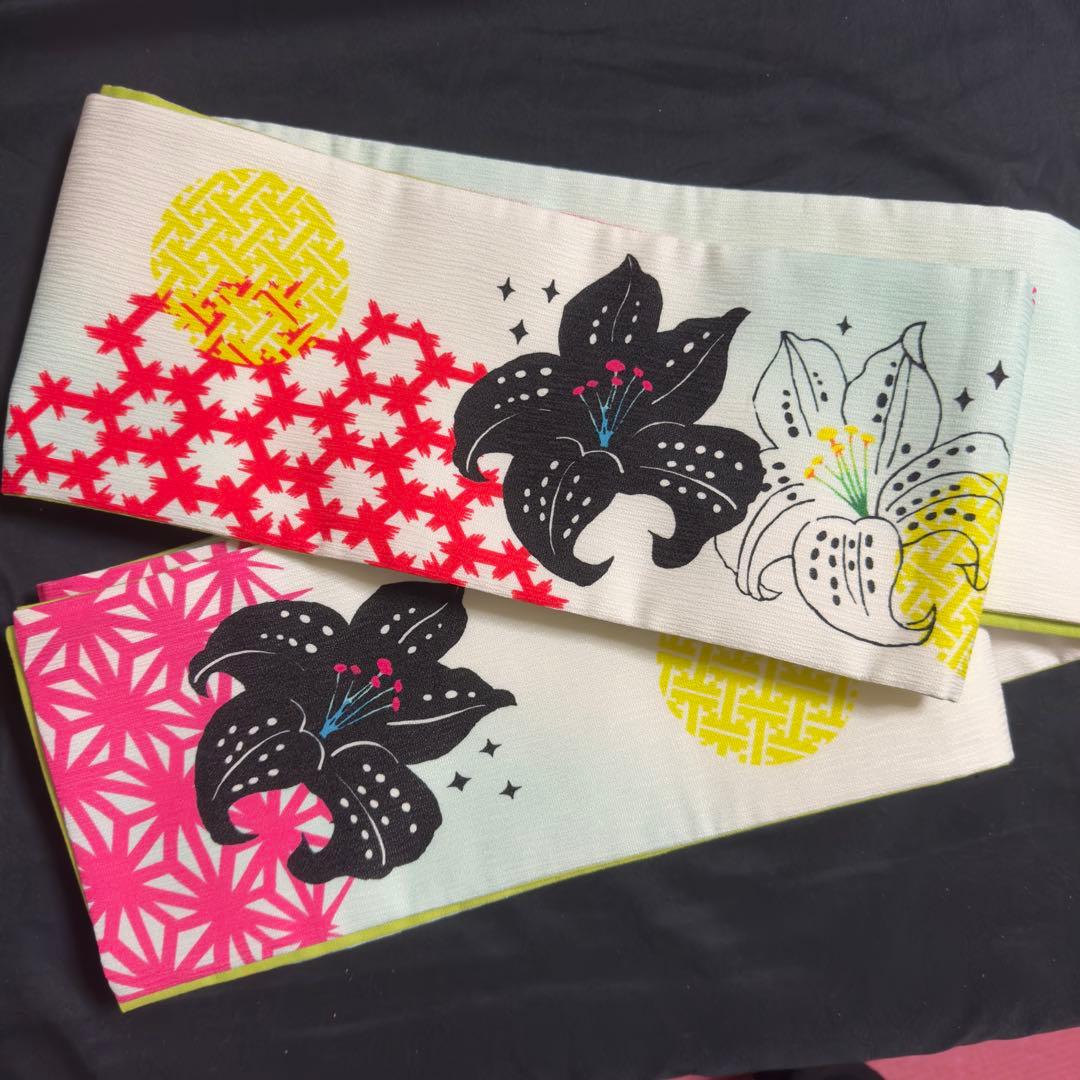 ハセガワアヤ　ばらいろ　半幅帯　ユリ　百合