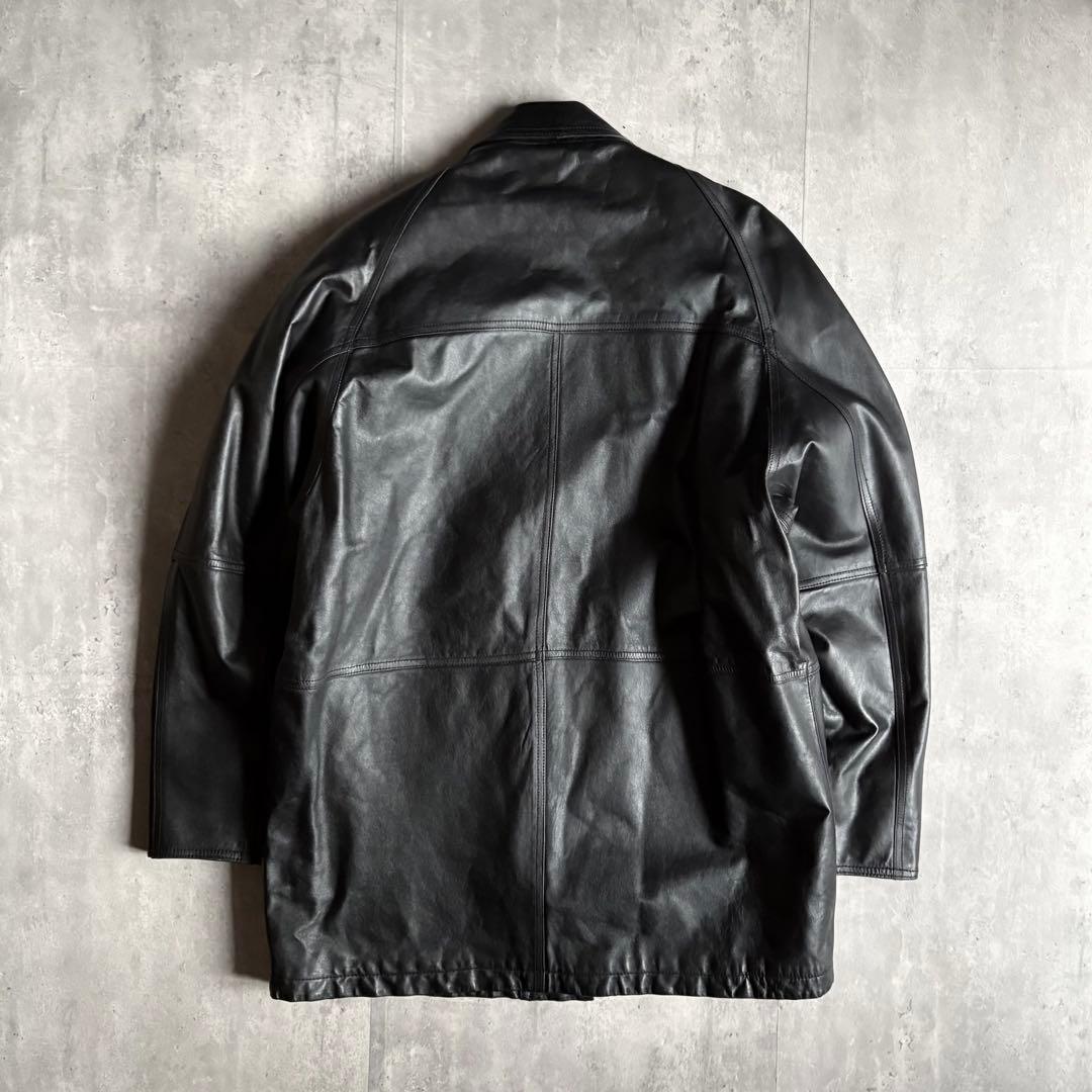 90s vintage】レザーカーコート 本革 羊革 ブラック 光沢 古着 - メルカリ