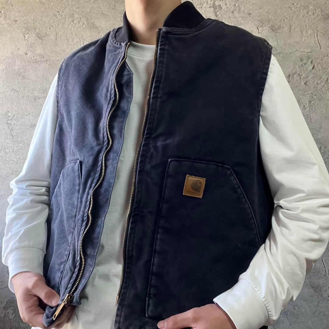90s古着 Carhartt カーハート ダックベスト メキシコ製 革パッチ