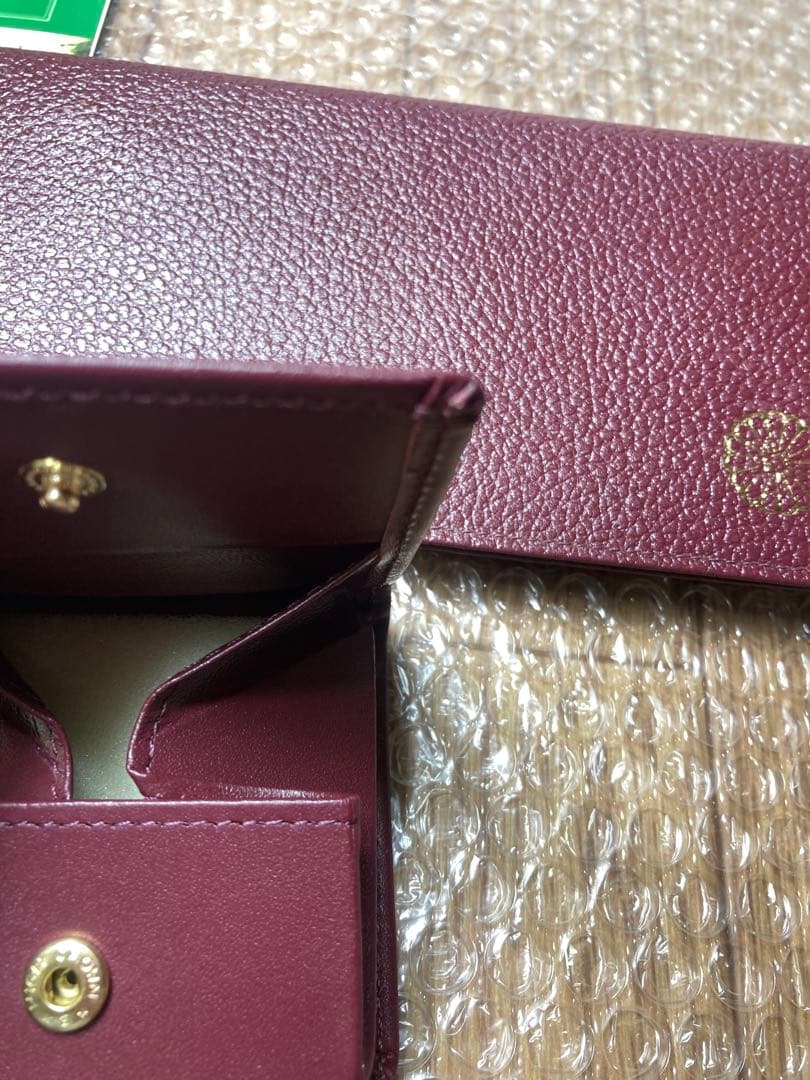 希少色 皇居財布レザー長財布 菊の御紋 コインケース 小銭入れ エンジ