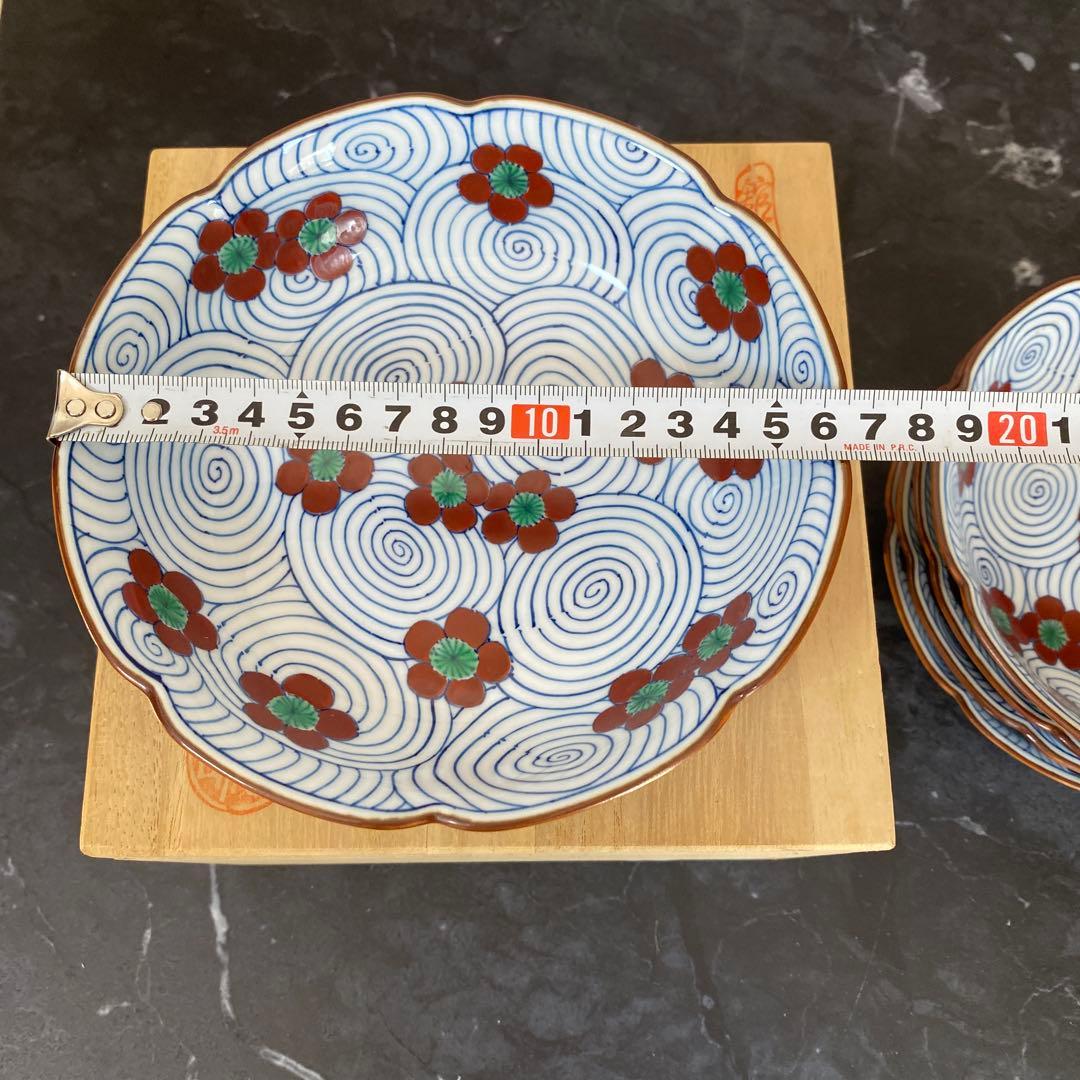 館林喜助　染錦渦梅向付　赤濃梅小鉢　5枚　美品