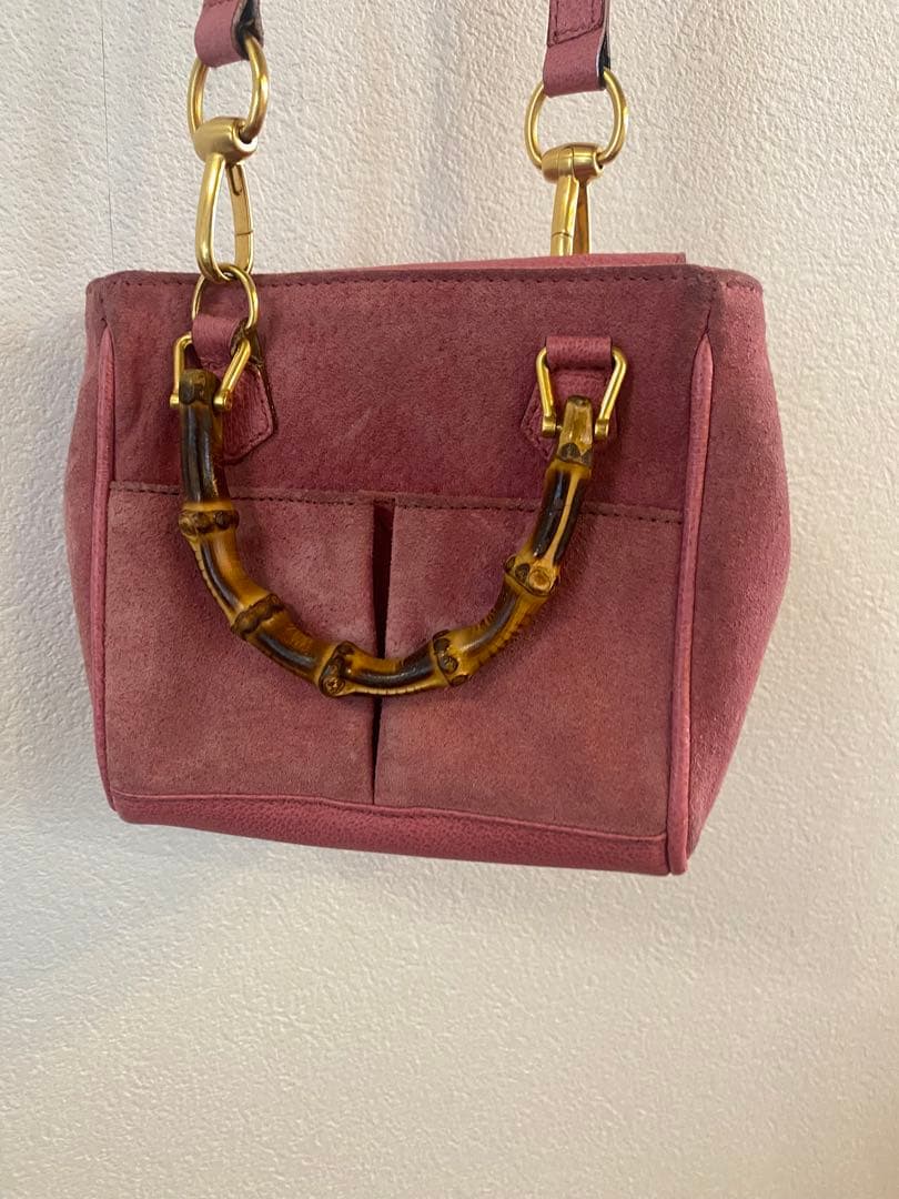 鑑定済】GUCCI バンブー 2way ミニバッグ スエード ピンク - メルカリ