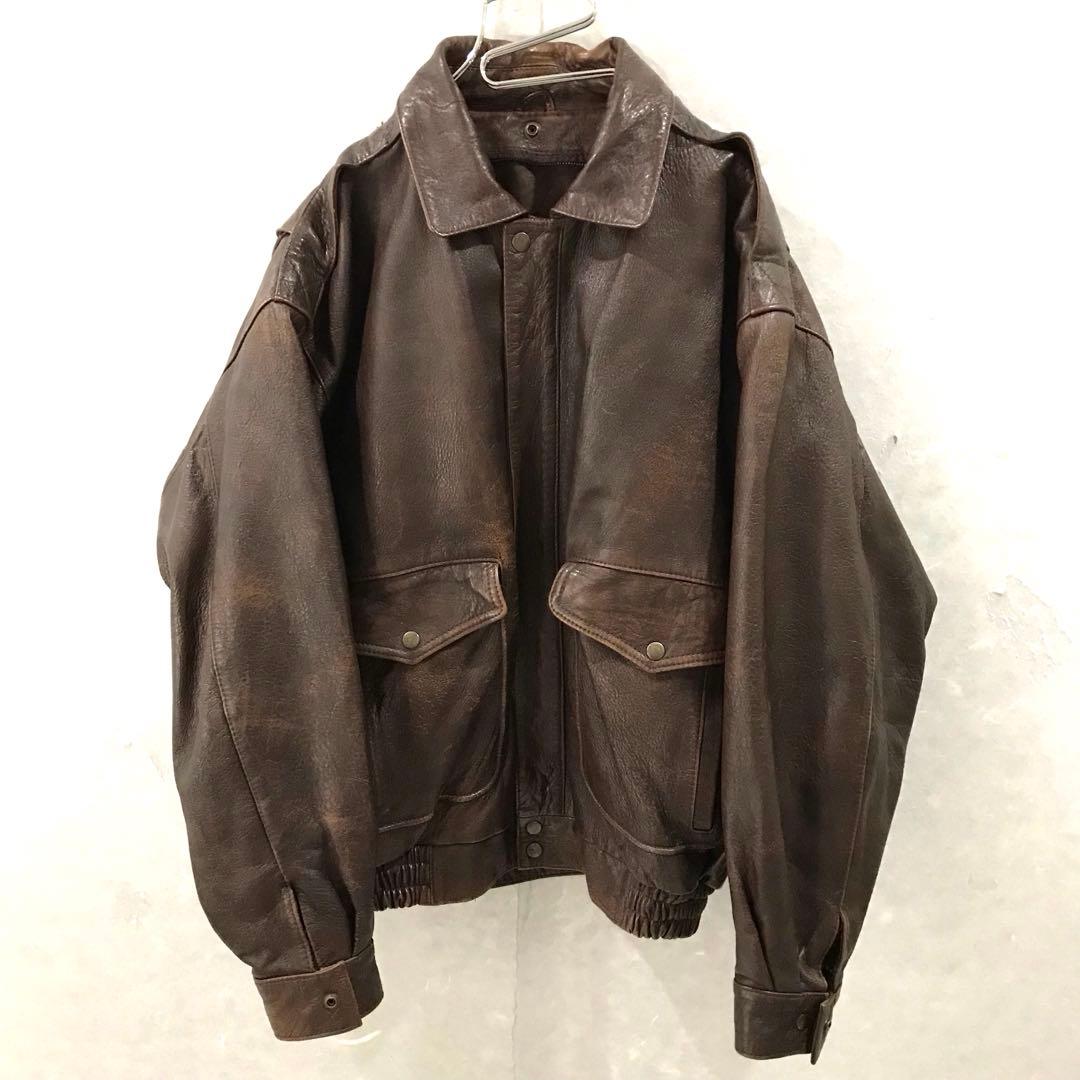 90s 本革 A-2 ラムレザージャケット 丈短 ヴィンテージ ブラウン L