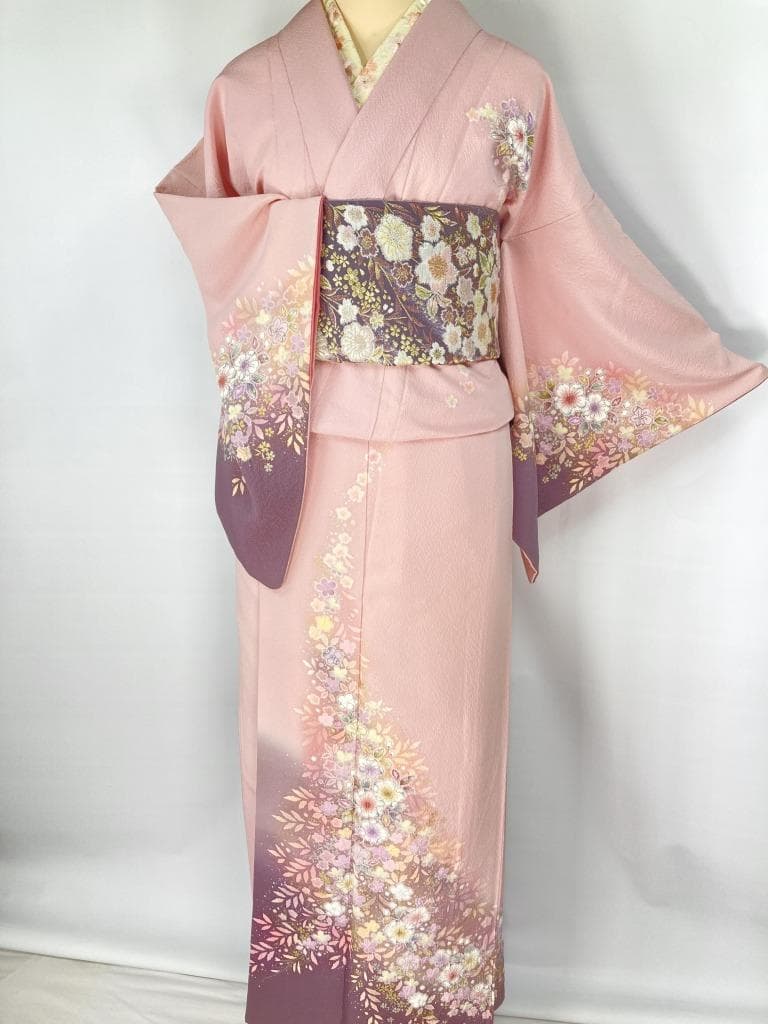 翠山工房 辻が花 絞り 3点セット 訪問着 袋帯 襦袢 正絹 ピンク 紫1279