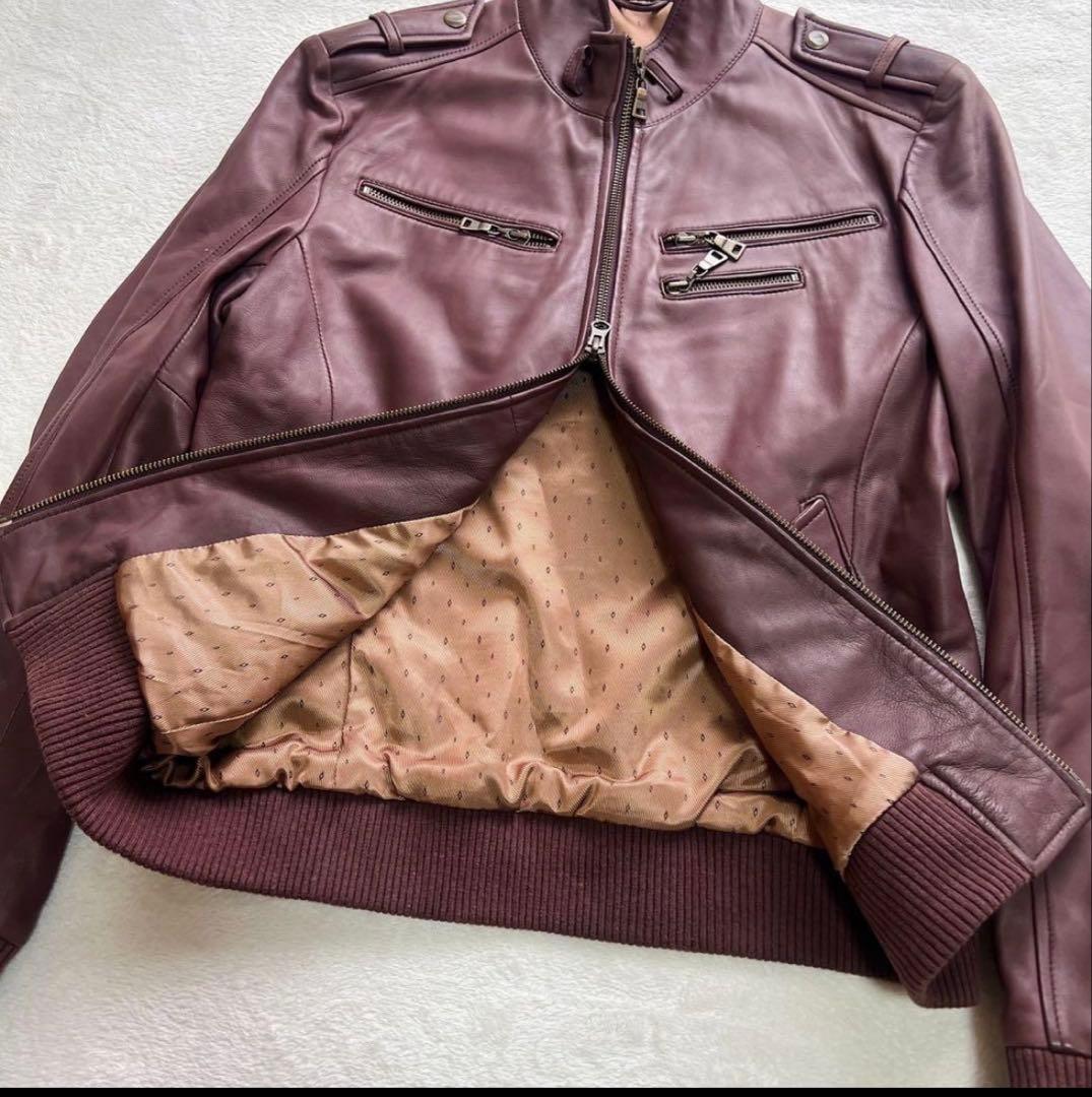 ムッシュニコル レザージャケット 羊革 革ジャン 48 ボルドー - メルカリ