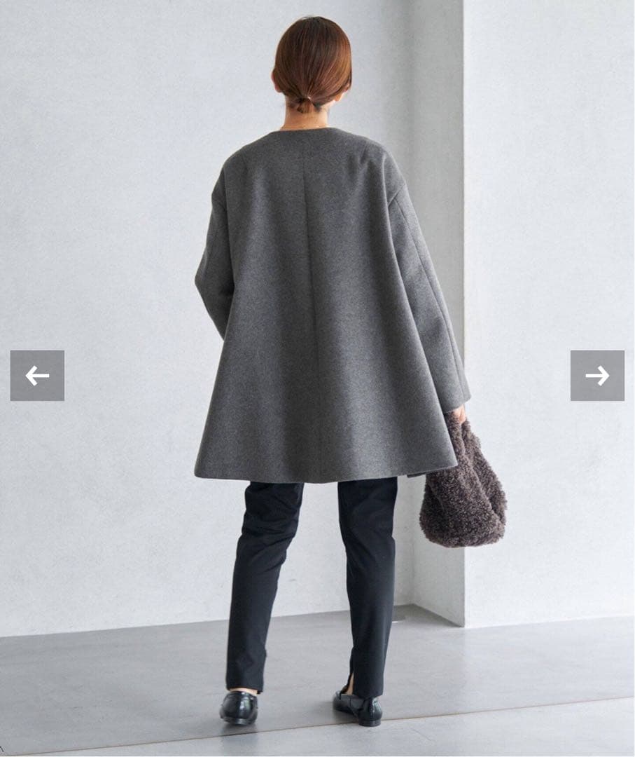IENA2024 シャルムビーバーAラインコートグレー38ノーカラーコート