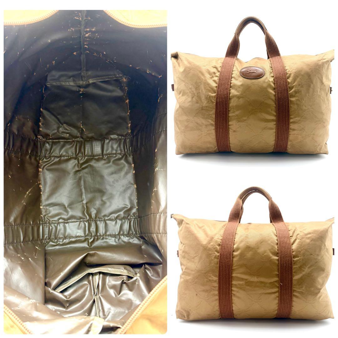 LONGCHAMP ボストンバッグ ナイロン レザー 折りたたみ ブラウン