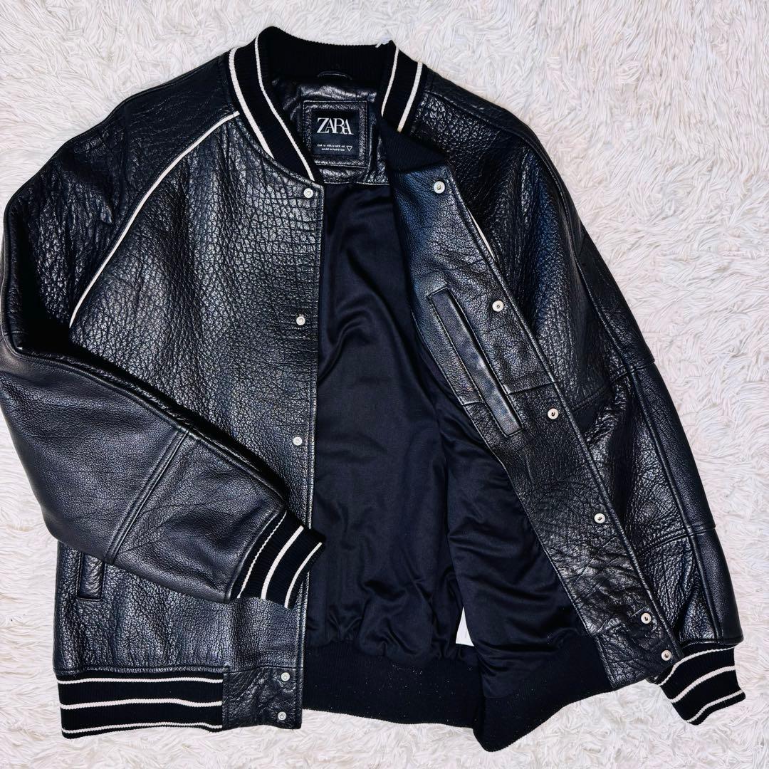 美品】ZARA レザーボンバージャケット 水牛 本革 スタジャン USA M