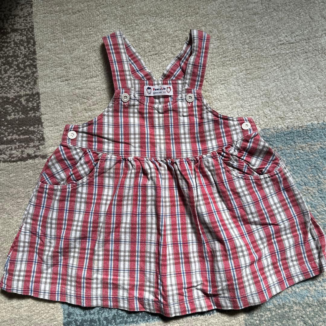 旧タグ ファミリア 定番 赤チェック ジャンパースカート 90 レトロ