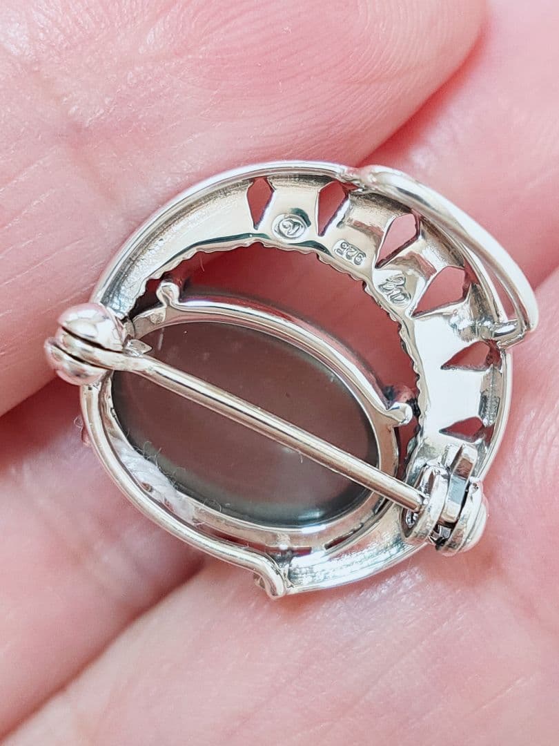 未使用品 碌山 月 天然ムーンストーン シルバー ブローチ 兼