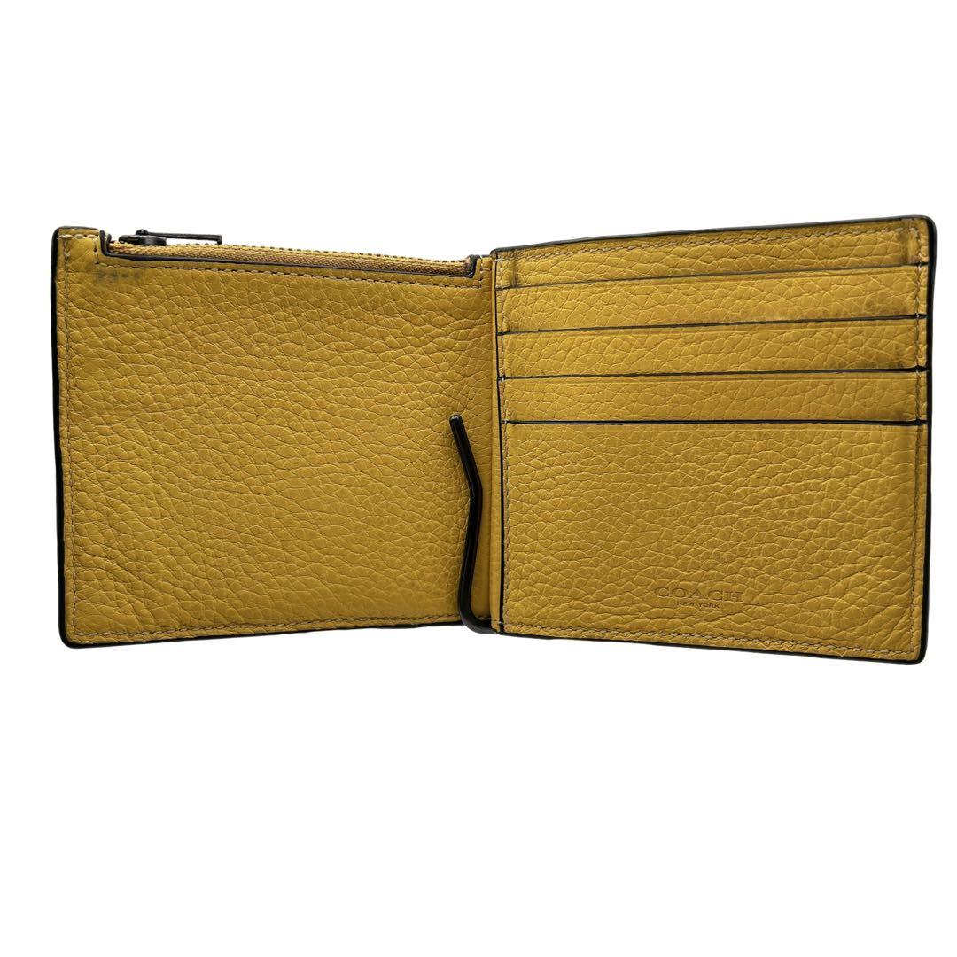 COACH】 コーチ コンパクト財布 イエロー レザー マネークリップ