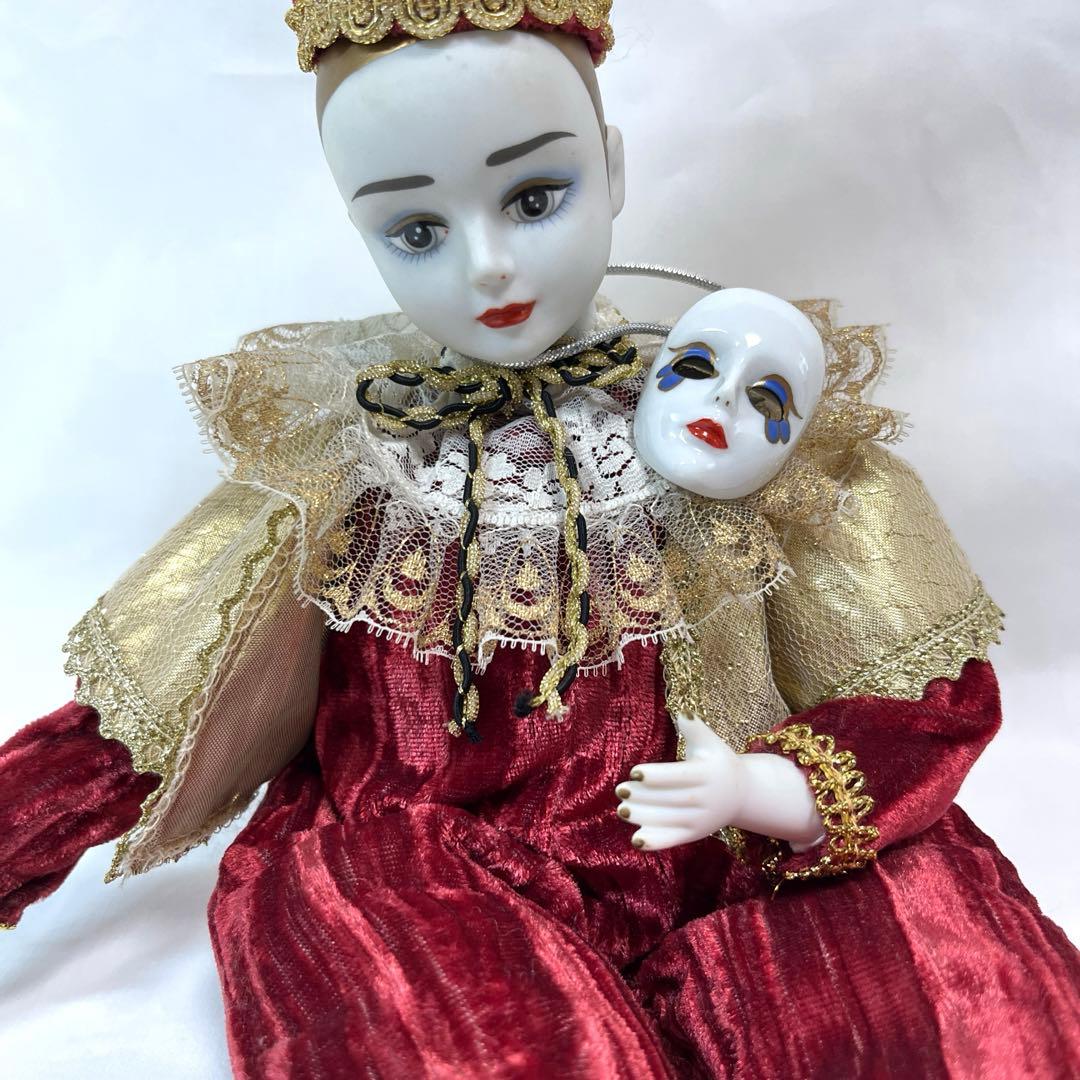 アンティーク ビスクドール ゼンマイ式オルゴール ピエロ 人形