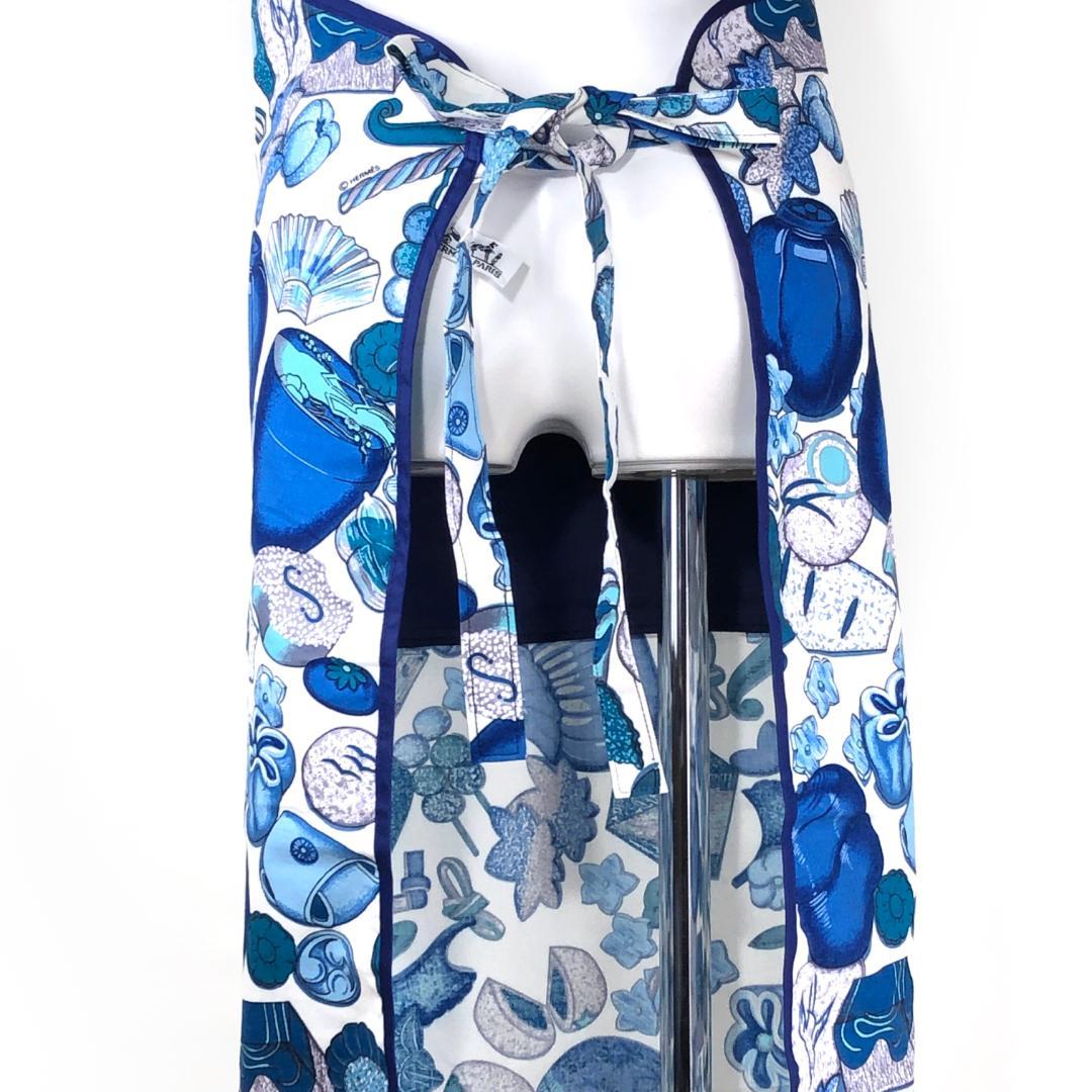 美品・箱付き】エルメス／調理用エプロン 和洋折衷絵柄／ネイビー