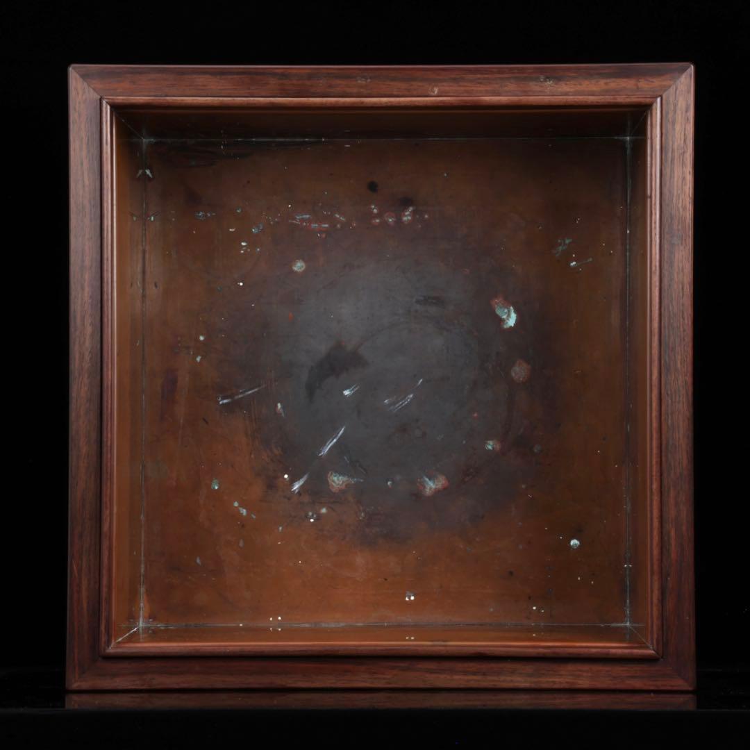 唐木細工師【阿達祥山】 玉葡萄紫檀草飾四方形 火鉢 幅43.5cm 瓶掛