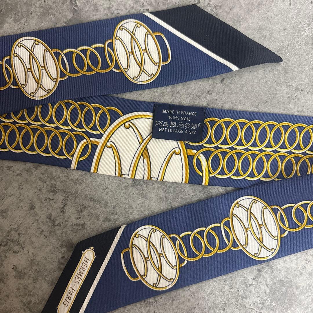 エルメス ツイリー リフトプロフィール ネイビー×ブラック スカーフ 美