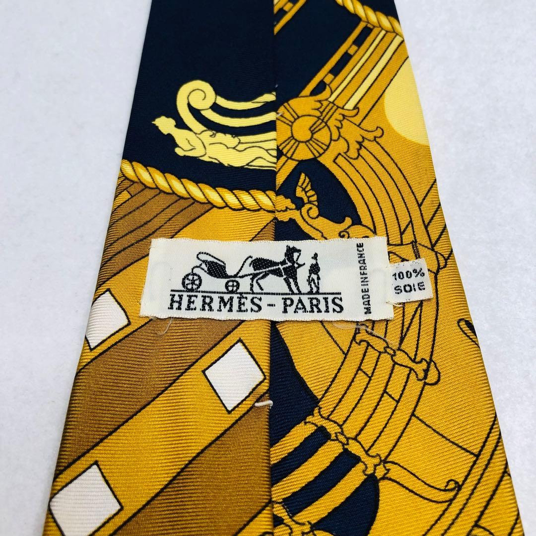 HERMESエルメス ネクタイ スカーフ柄イエロー 高級シルク100% - メルカリ