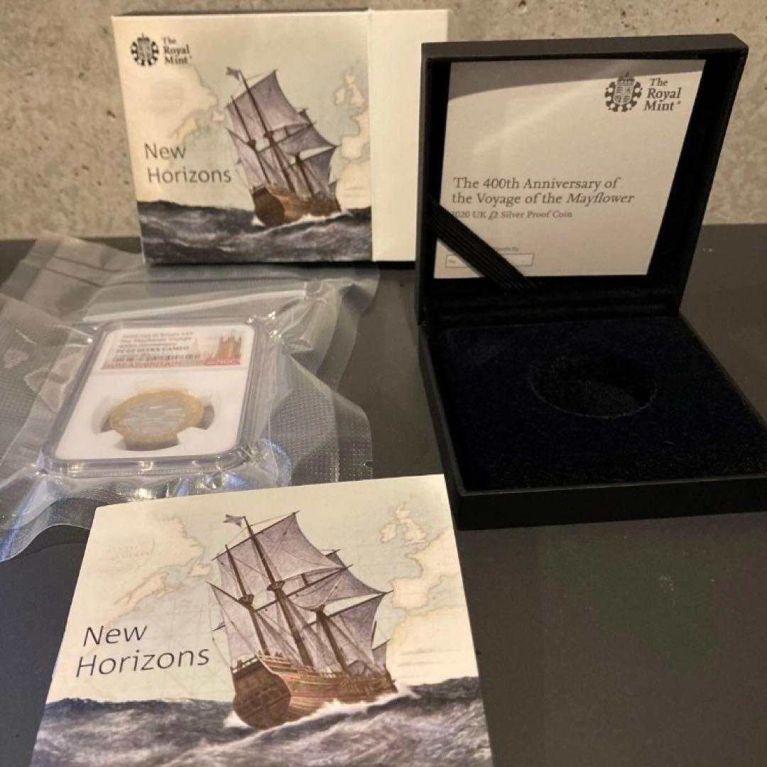 イギリス 2ポンド銀貨☆メイフラワー号航海400周年／未使用／NGC PF69