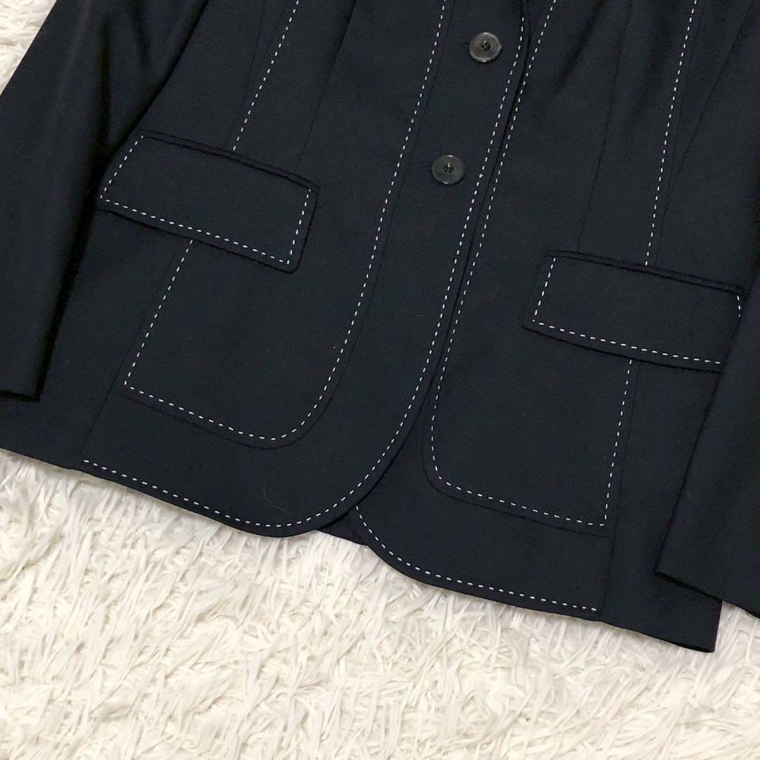 美品◎ESCADA テーラードジャケット ステッチ ネイビー 38サイズ