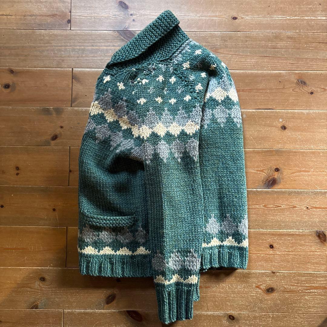 60sビンテージ】カウチンセーター 緑 メランジ アーガイル 雪 ノルディック