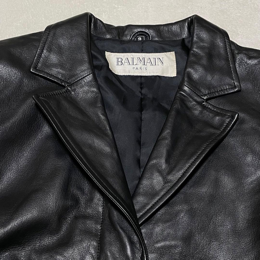 907 BALMAIN バルマン レザーコート 黒 9号