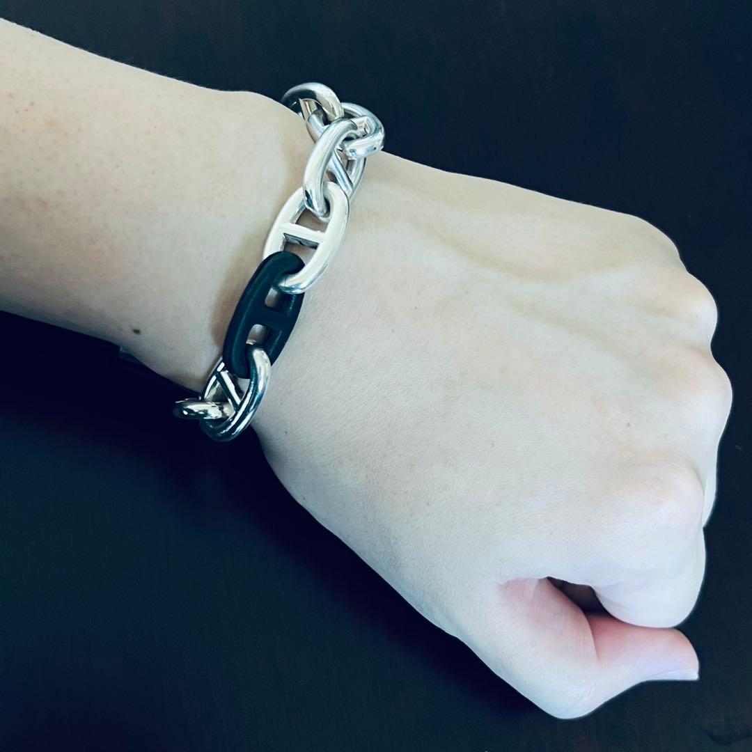 エルメス シェーヌダンクル ブレスレット TGM11コマ ブラックレザー