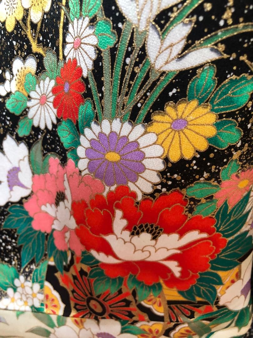 豪華7歳完全フルセット‼️豪華黒地ラメキッラキラ⭐︎花車扇金彩刺繍煌