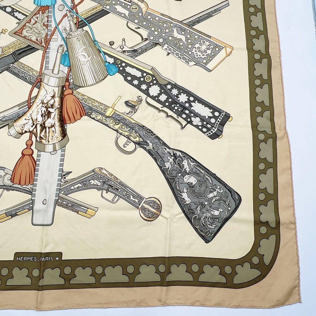 エルメス シルクスカーフ カレ90 DIANE ダイアナ 狩猟 銃 ベージュ希少