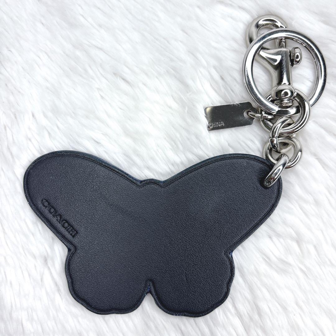 COACH コーチ チャーム キーリング 蝶 バタフライ ブルー レザー