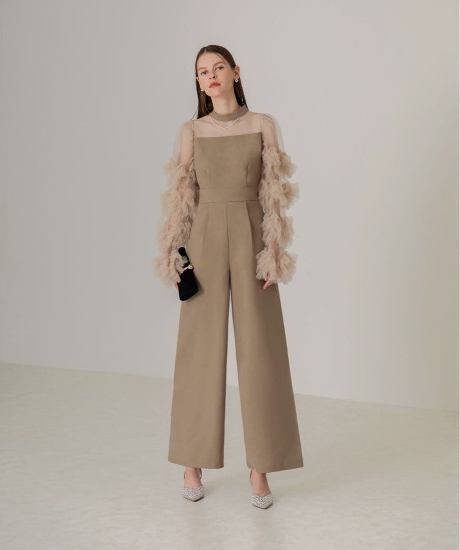 【LEJA】ボリュームチュールスリーブオールインワンパンツドレス Mサイズ Leja｜LEJA-ボリュームチュールスリーブオールインワンパンツドレス