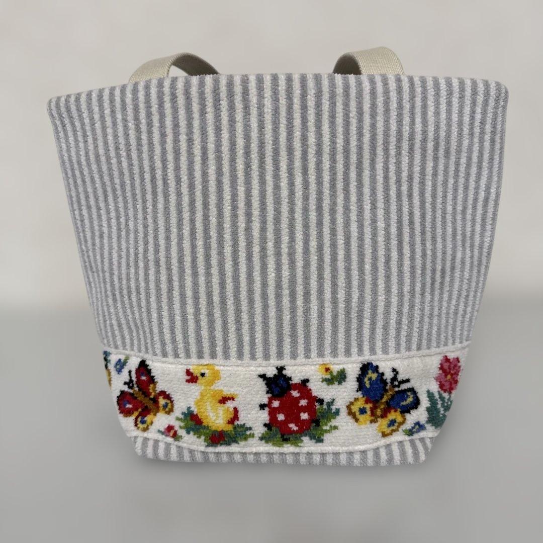 美品】フェイラー ハイジストライプトートバッグ シルバーグレー