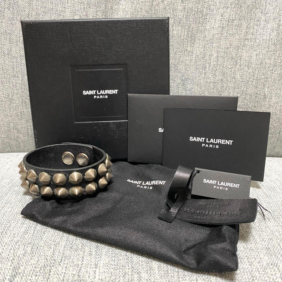 本物 正規品 サンローラン メンズ レザー バングル ブレスレット スタッズ 黒 本物 正規品 サンローラン メンズ レザー バングル ブレスレット