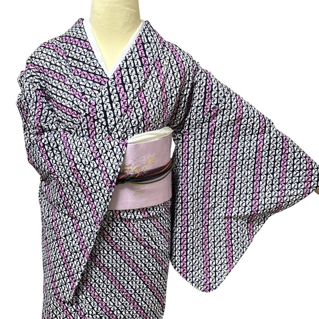 AA37有松鳴海絞り高級浴衣 花 綿レ綿 居敷当て肩当て付き - メルカリ
