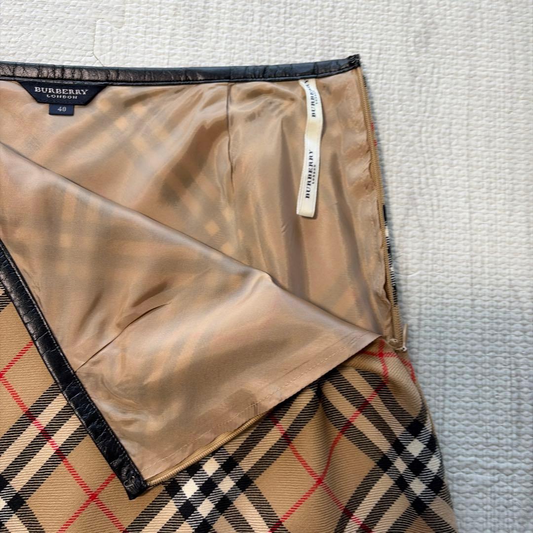 極美品 バーバリーロンドン ノバチェックロングスカート レザー 40