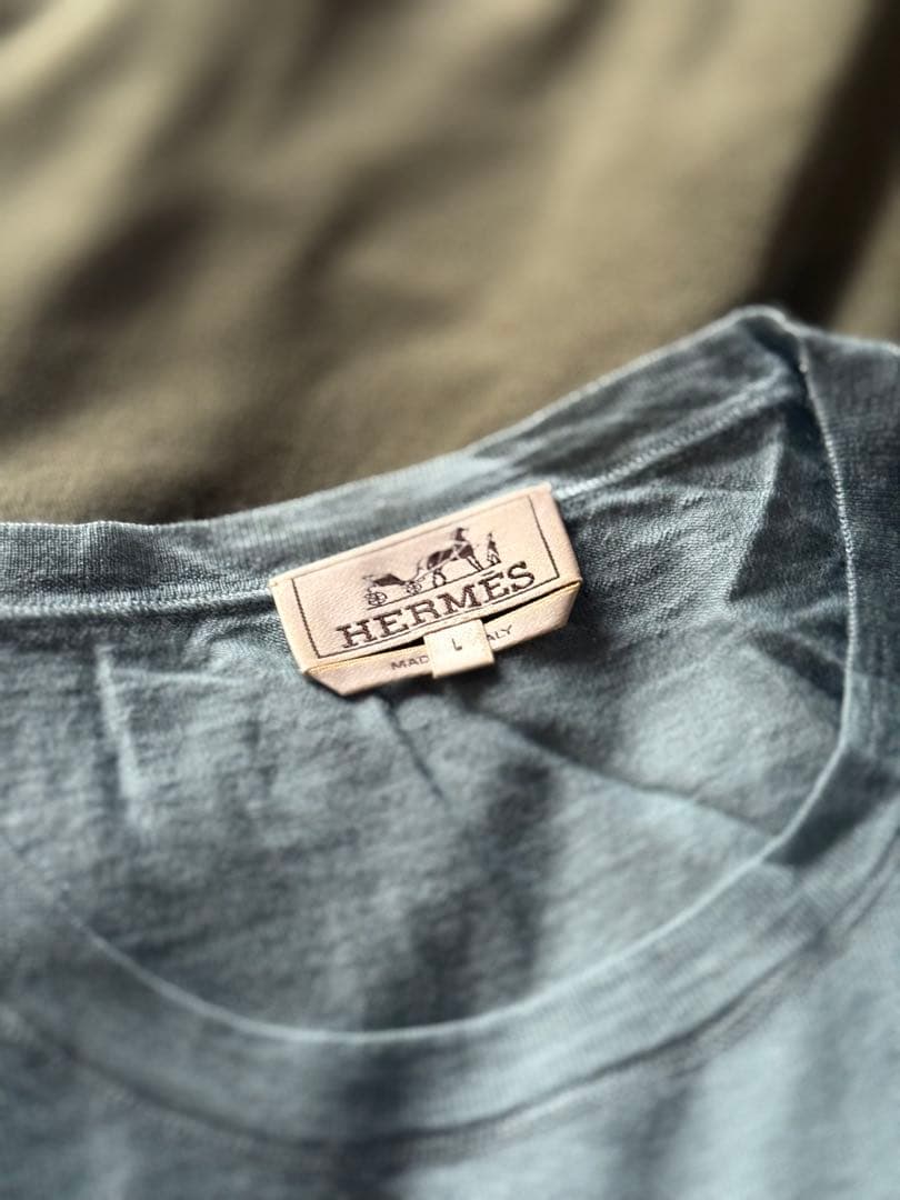 エルメス 100%カシミヤ ブルーグレー薄手ニット HERMES（エルメス）ニット・セーター 青 サイズ:S メンズ