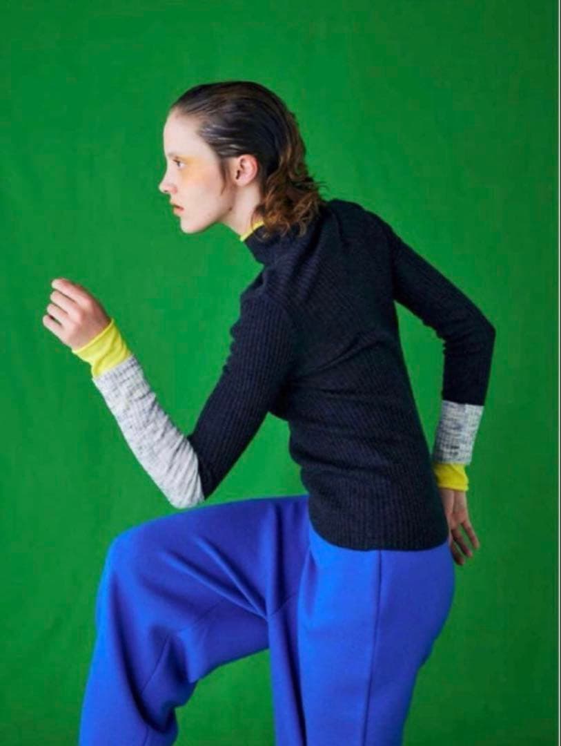 美品】エンフォルド キャッシュタッチハイネックリブバイカラー enfold