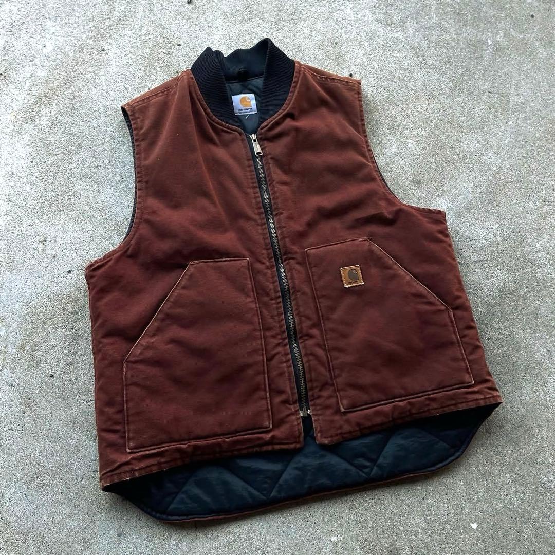 90’s Carhartt duck vest burgundy Carhartt Sherpa-Lined Duck Vest - Mock Neck Loose Fit | 104277