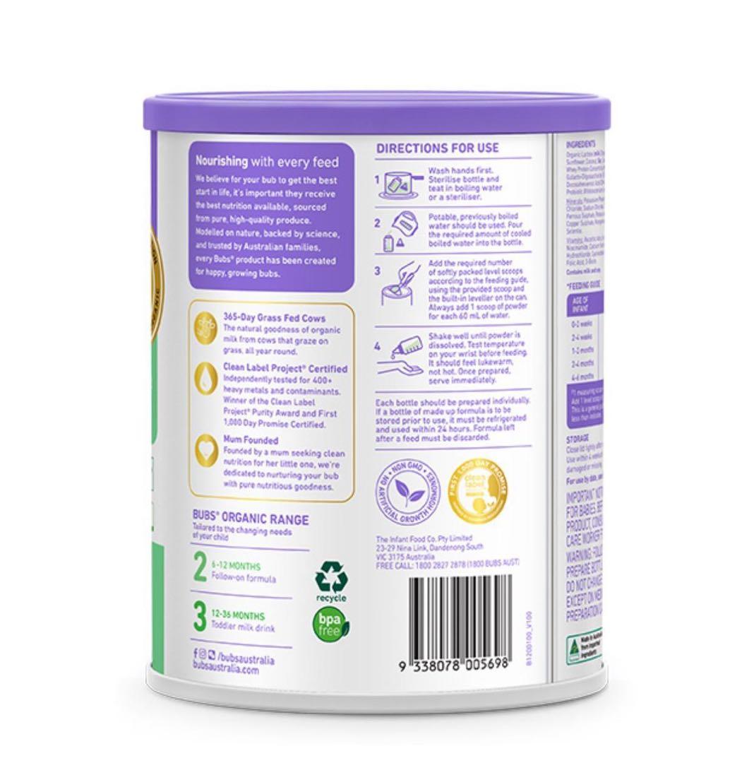 2缶Bubs バブズ オーガニック 粉ミルク ステップ1 Mydeen出品 - メルカリ