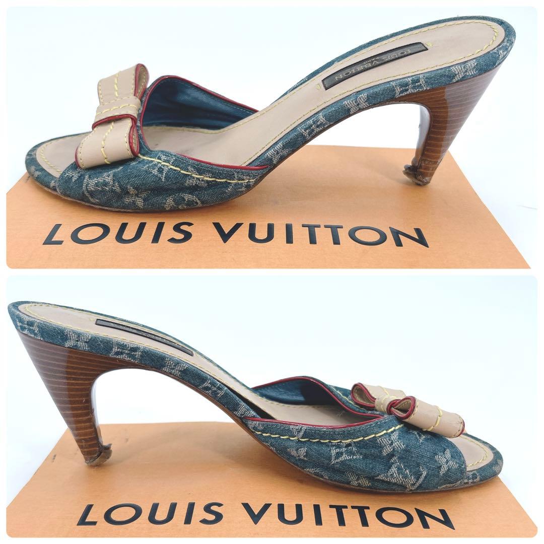 【鑑定済】ルイヴィトン モノグラム デニム サンダル ミュール 23.5cm
