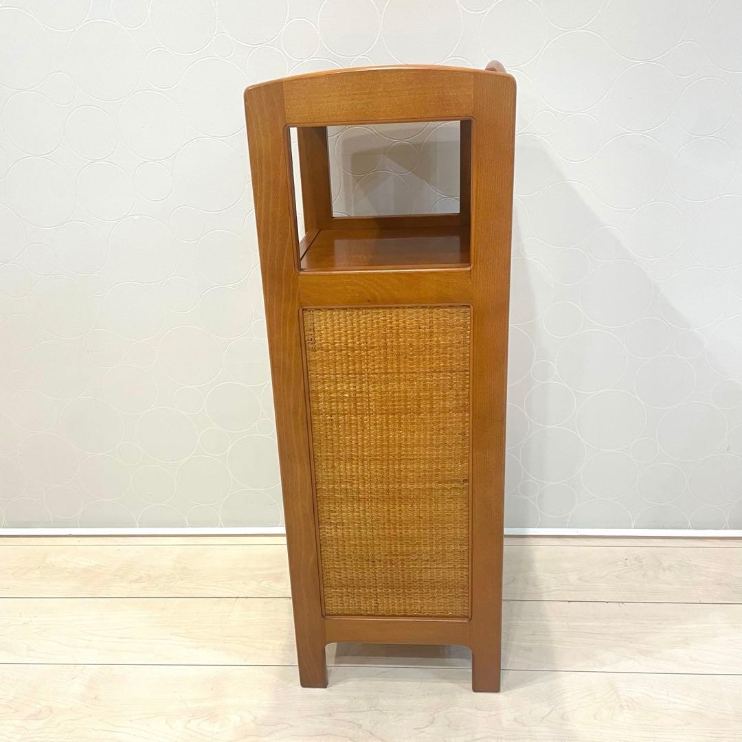 オールドカリモク】 ラタン 電話台 チェスト 籐扉 レトロ 木製キャビネット