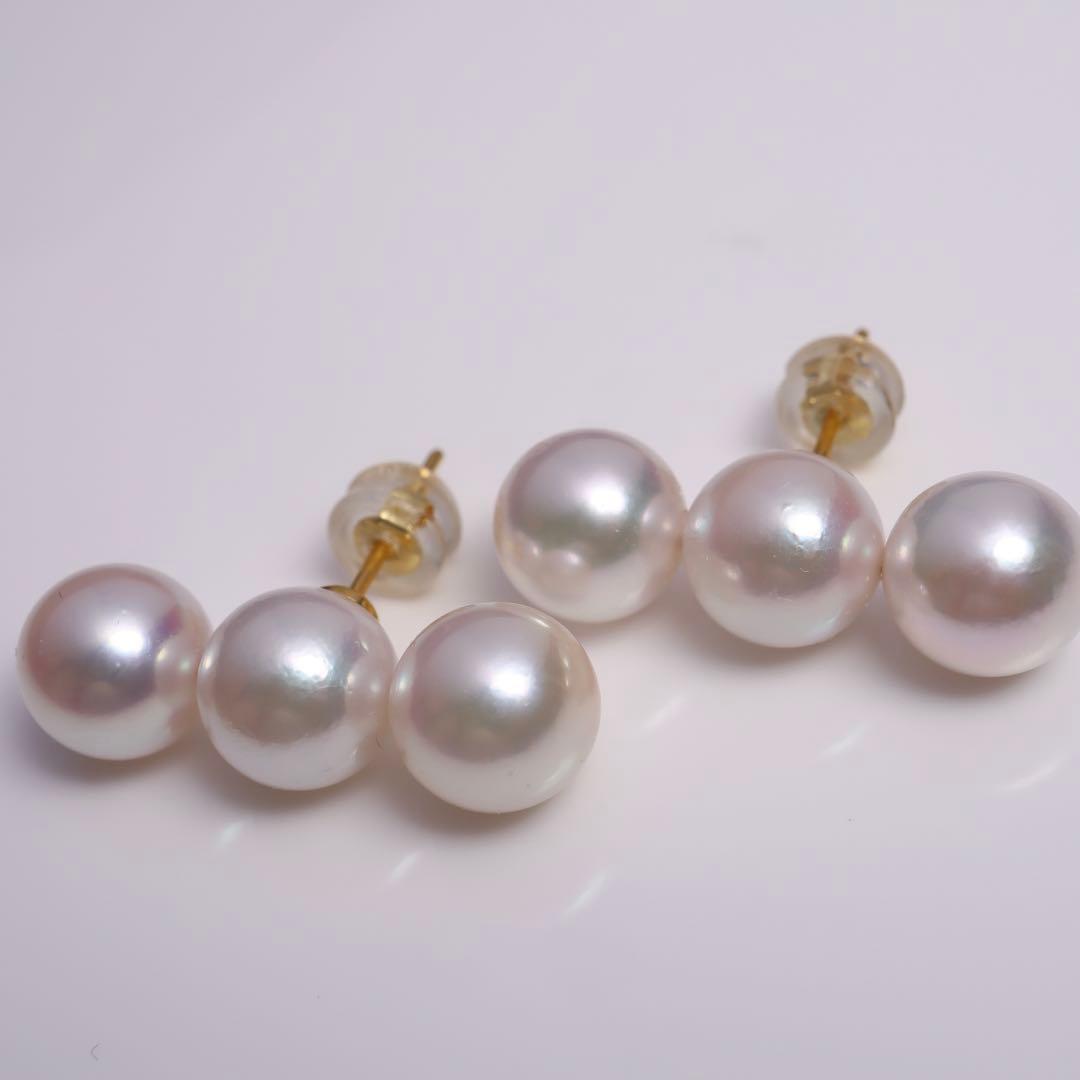 高グレード あこや真珠 3連ピアス あこやパール ピアス ピンク系