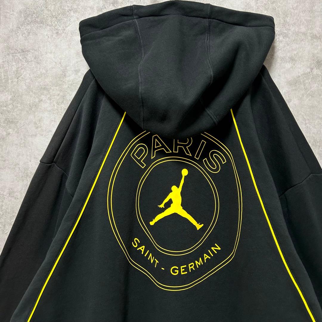 希少 PSG パリサンジェルマン×ジョーダン 両面ロゴ パーカー 黒 黄色 L