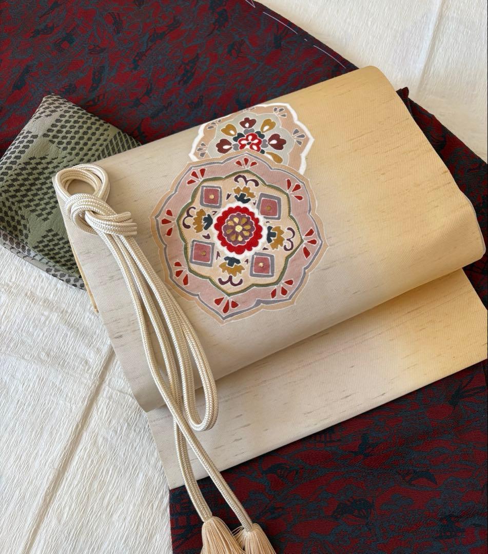 ❤️大人ボルドー系小紋 正絹鬼シボ縮緬 草木染め 新品保管 新品畳紙