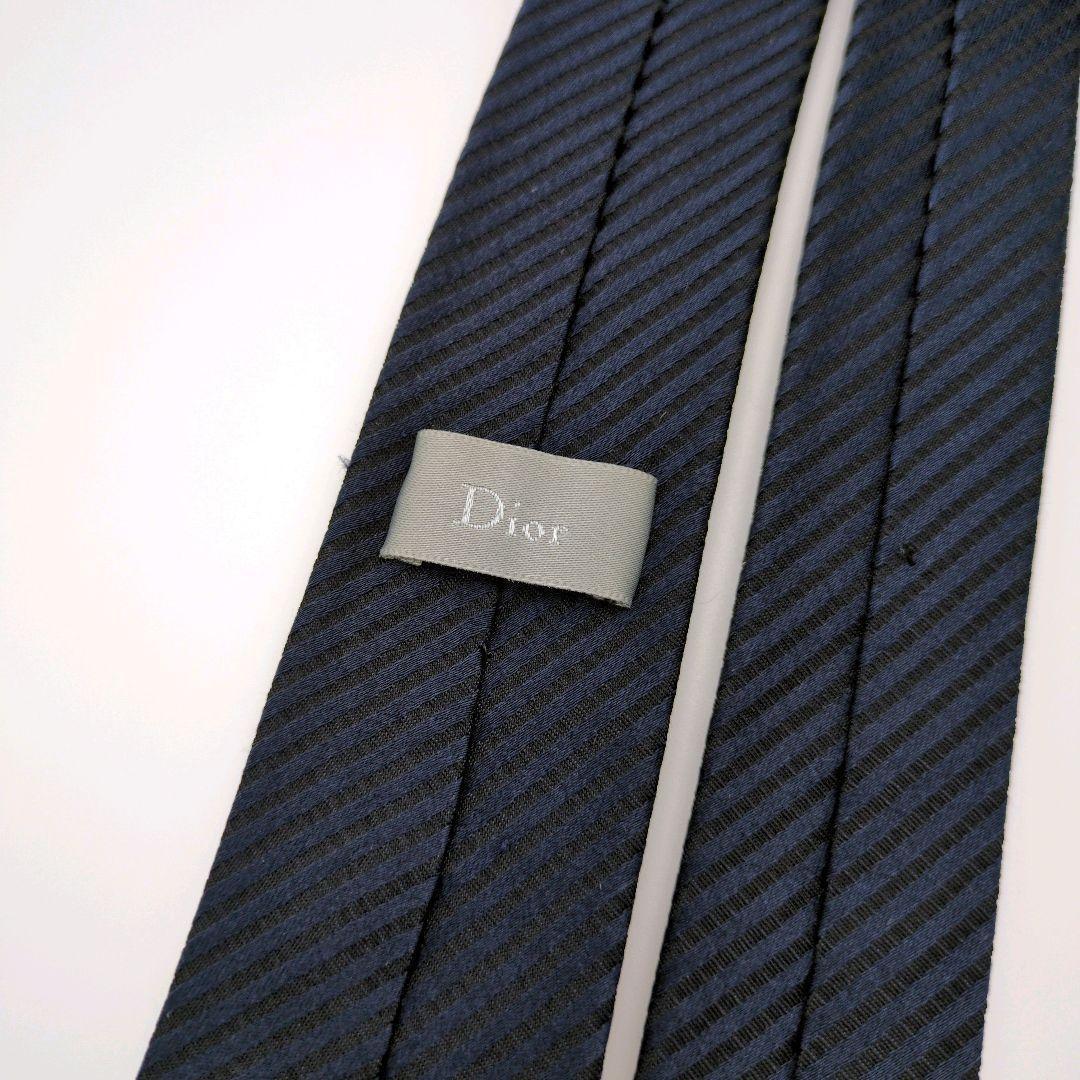 美品】ディオールオム ナロータイ ネイビー ブラック ストライプ 高級