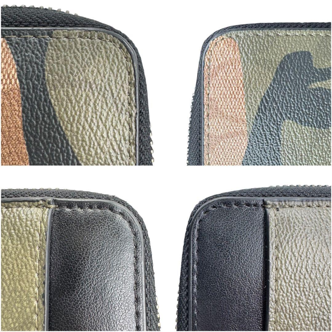 極美品 コーチ 長財布 迷彩 カモフラ ラウンドファスナー 黒