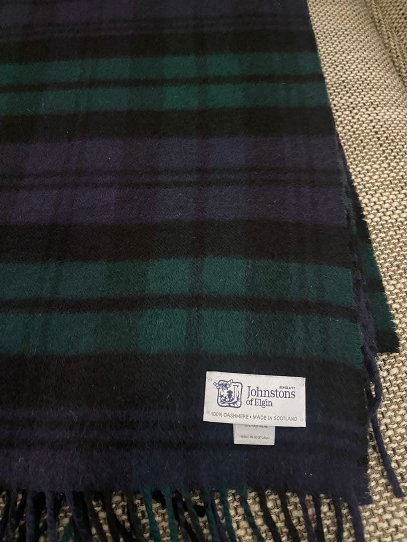 ジョンストンズ 大判カシミヤストール ブラックウォッチ - メルカリ