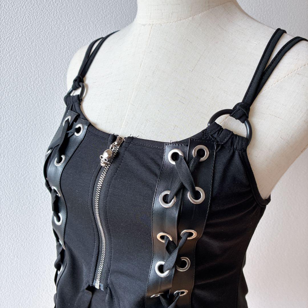 新品 グランジ y2k レースアップ キャミ ギャル ゴシック パンク 平成